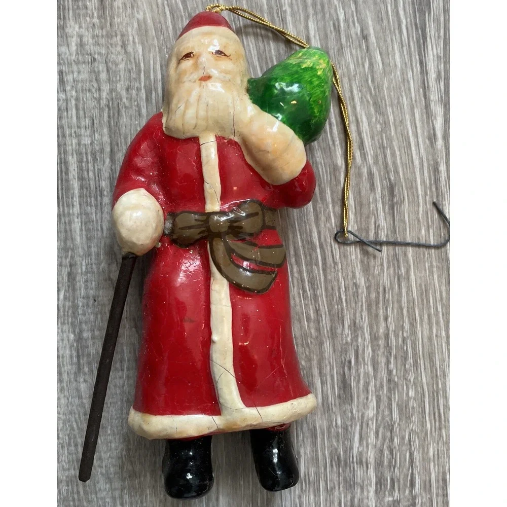 Vntg SANTA CLAUSE Paper Mache/Chalkware Figurine Ornament Red Coat Christmas 5